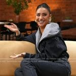 Shay Mitchell’s black hooded denim jacket and jeans on Today