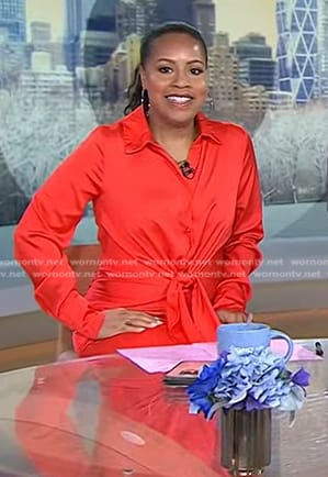 Sheinelle’s red tie front shirtdress on Today