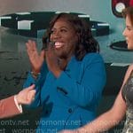 Sheryl’s blue peplum jacket and pants suit on The Talk