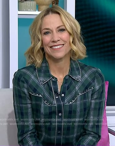 Sheryl Crow’s green plaid embellished top on Today