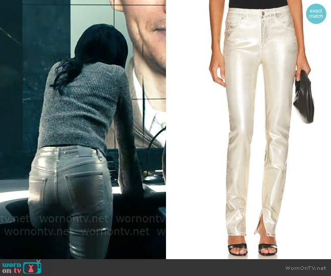 Simkhai Rae Jeans in Gold Foil worn by Melody Bayani (Liza Lapira) on The Equalizer