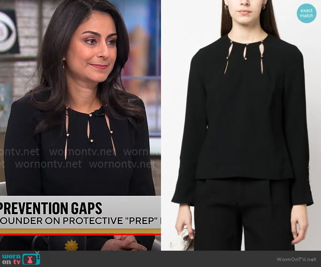 Simkhai Sharon Top worn by Dr. Celine Gounder on CBS Mornings