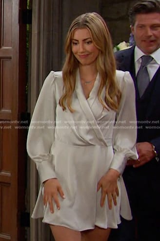 Sloan’s white wrap mini dress on Days of our Lives