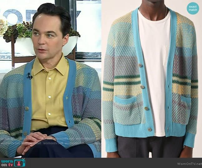 Corridor Blow Up Plaid Cardigan worn by Jim Parson on Today