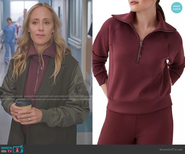 Spanx AirEssentials Half Zip Sweatshirt in Spice worn by Teddy Altman (Kim Raver) on Greys Anatomy