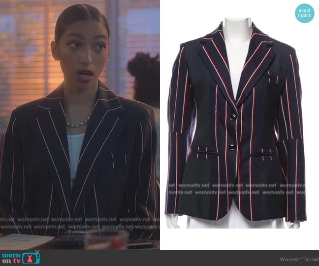 Sportmax Striped Wool Jacket worn by Zaara (Tara Raani) on Grown-ish