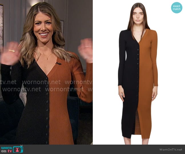 Staud Shoko Dress in Tan Black worn by Kelly Rizzo on The Talk