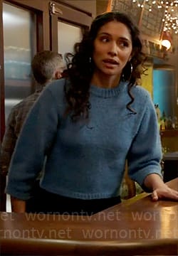 Stella's blue cropped sweater on Chicago Fire