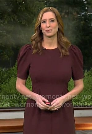 Stephanie Abrams' burgundy puff sleeve dress on CBS Mornings