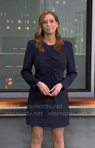 Stephanie Abrams' navy ruched dress on CBS Mornings