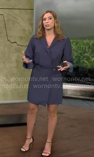 Stephanie Abrams' navy wrap shirt dress on CBS Mornings