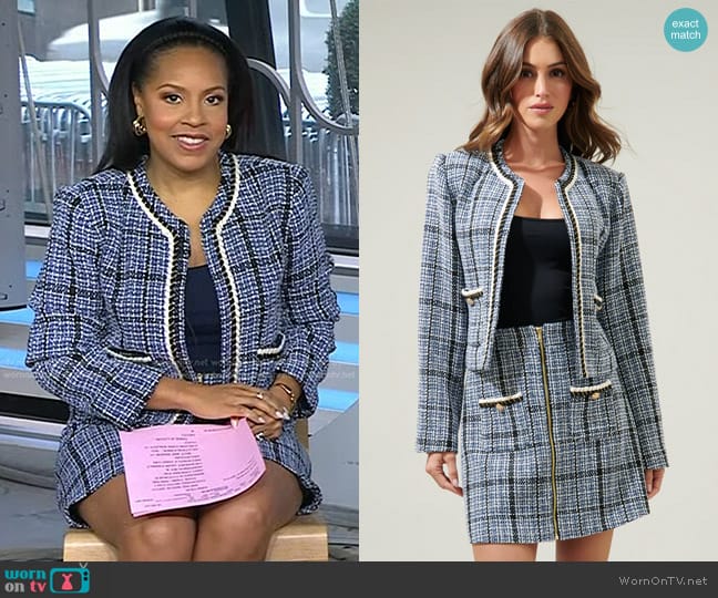 Sugarlips Audrey Tweed Blazer and Skirt worn by Sheinelle Jones on Today