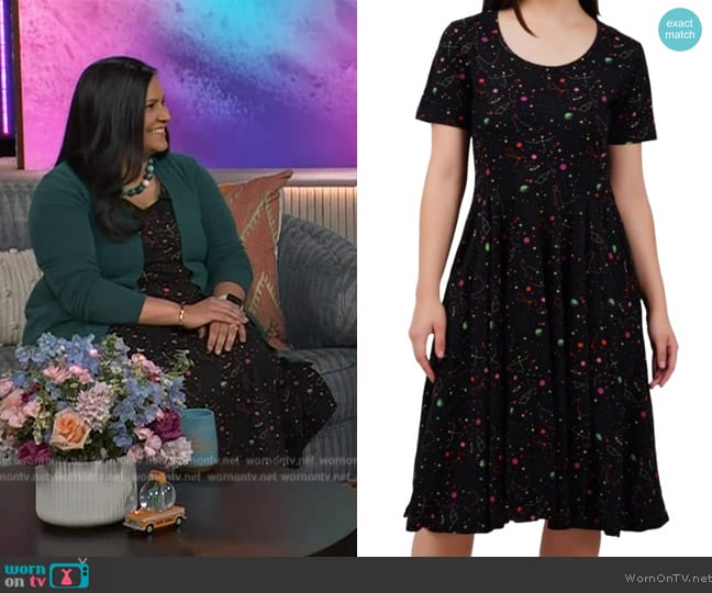 Svaha USA Rainbow Constellations Glow-in-the-Dark Rachel Dress worn by Jaya Iyer on The Kelly Clarkson Show