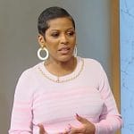 Tamron’s pink stripe sweater and skirt on Tamron Hall Show