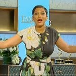 Tamron’s black floral print dress on Tamron Hall Show