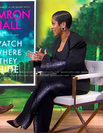 Tamron Hall’s black embellished blazer and pants on Good Morning America