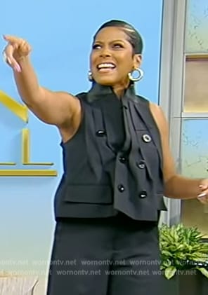 Tamron's double breasted sleeveless coat on Tamron Hall Show