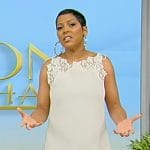 Tamron’s white lace trim mini dress on Tamron Hall Show