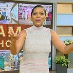 Tamron’s stripe knit sleeveless mini dress on Tamron Hall Show