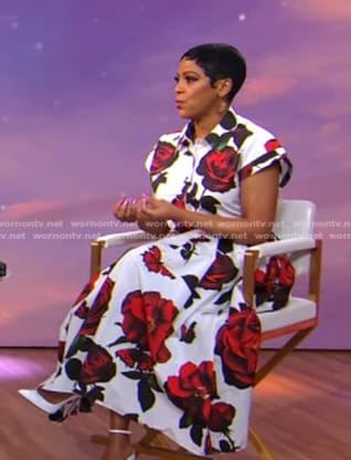 Tamron Hall’s white rose print dress on Good Morning America