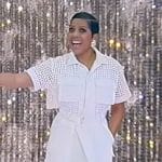 Tamron’s white grid cutouts shirtdress on Tamron Hall Show