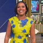 Tamron’s yellow floral print top and skirt on Tamron Hall Show