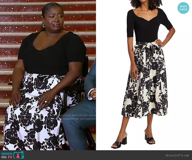 Tanya Taylor Josephina Belted Cotton Poplin & Rib-Knit Midi-Dress worn by Kelley L. Carter on Good Morning America