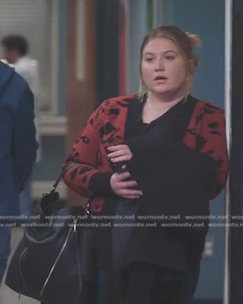 Taryn's brown print cardigan on Greys Anatomy