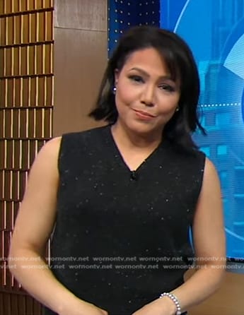 Stephanie’s black speckled knit vest on Good Morning America