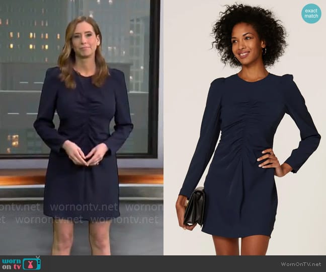 Thakoon Collective Ruched Puff Sleeve Dress worn by Stephanie Abrams on CBS Mornings