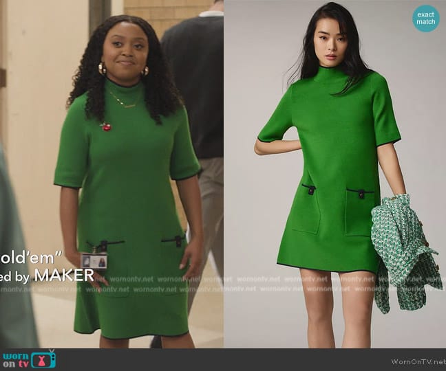 Maeve by Maeve The Annalise Mock-Neck Mini Sweater Dress worn by Janine Teagues (Quinta Brunson) on Abbott Elementary