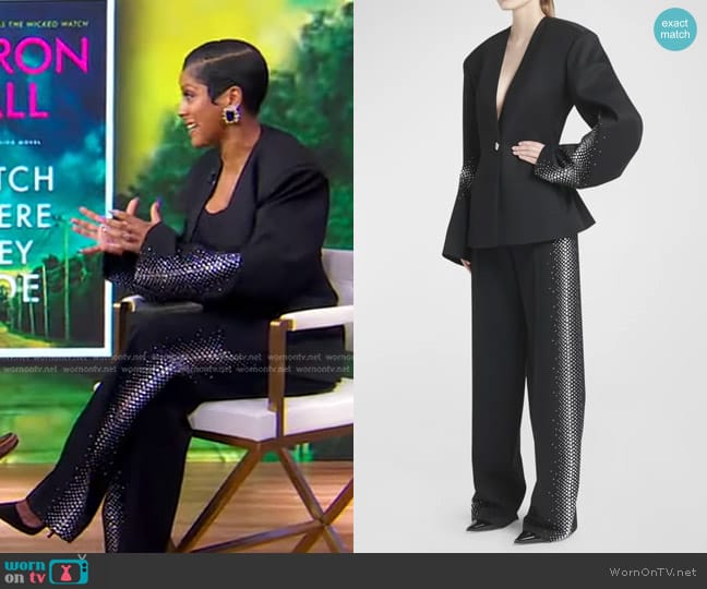 The Attico Strass Embellished Blazer Jacket and Jagger Pants worn by Tamron Hall on Good Morning America