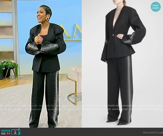 The Attico Strass Embellished Curved-Sleeve Single-Breasted Blazer Jacket worn by Tamron Hall on Tamron Hall Show