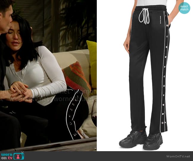 The Kooples Piped Side-Snap Drawstring Track Pants worn by Steffy Forrester (Jacqueline MacInnes Wood) on The Bold and the Beautiful