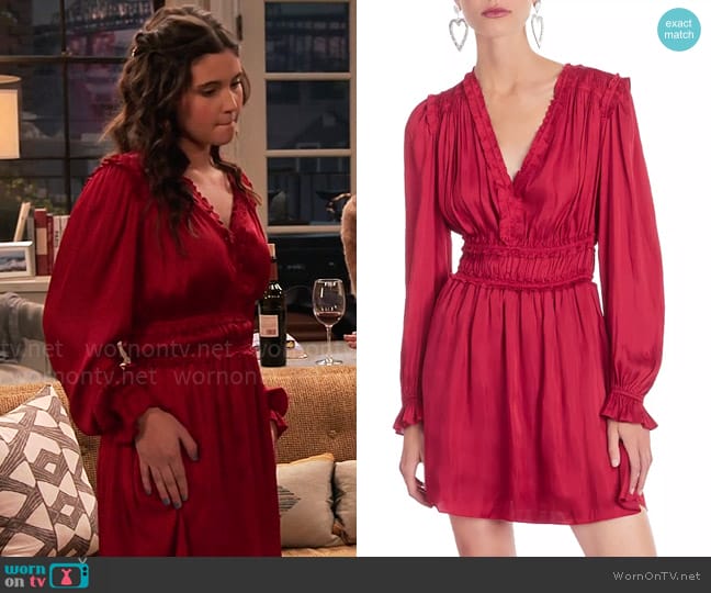 Grace’s red v-neck long sleeve dress on Extended Family