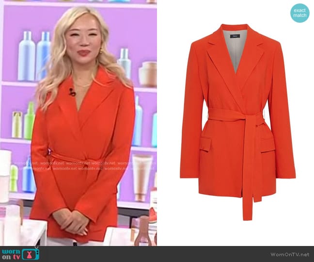 Theory Belted Blazer in Orange worn by Faith Xue on Today