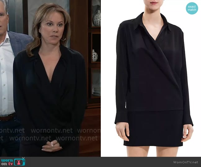 Theory Silk Long-Sleeve Wrap Blouse worn by Alexis Davis (Nancy Lee Grahn) on General Hospital