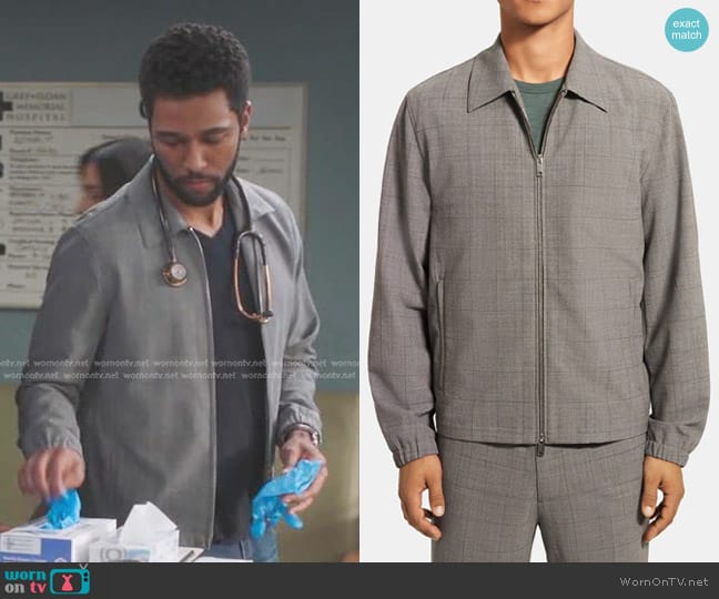 Theory Zip-Up Jacket in Plaid Wool-Blend worn by Winston Ndugu (Anthony Hill) on Greys Anatomy