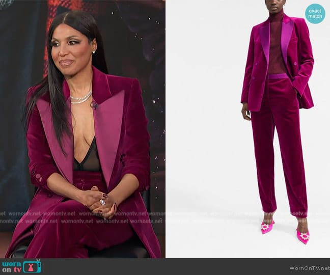 There Was One Double-breasted velvet blazer worn by Toni Braxton on E! News