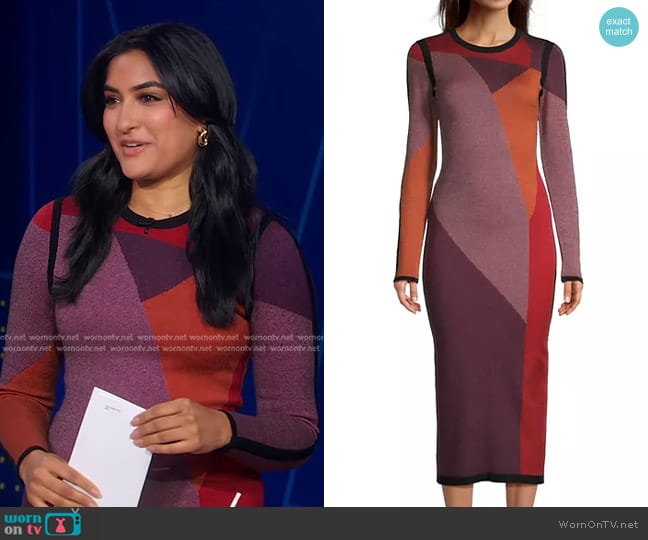 Toccin Nora Colorblocked Midi Dress worn by Reena Roy on Good Morning America