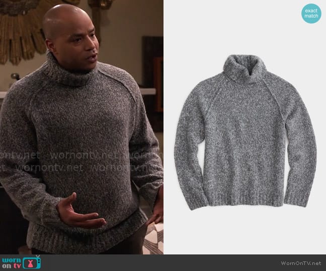 Todd Snyder Mouliné Turtleneck in Storm Cloud worn by Trey Taylor (Donald Faison) on Extended Family