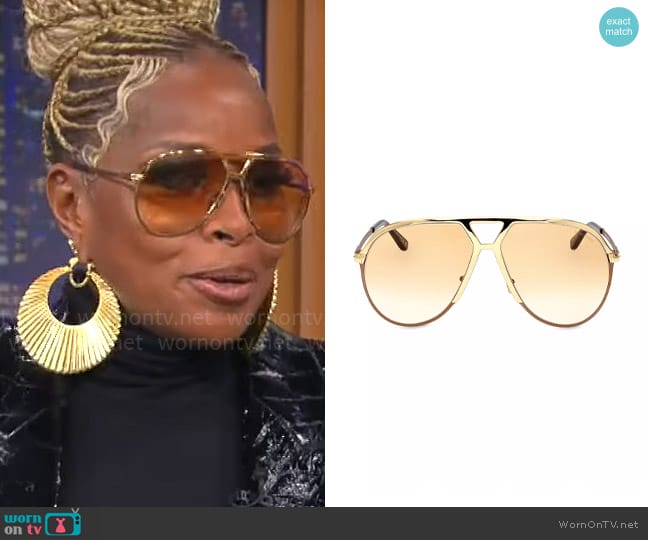 Tom Ford 64MM Pilot Sunglasses in Matte Bronze Orange worn by Mary J Blige on CBS Mornings