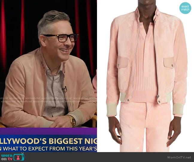 Tom Ford Stand Collar Suede Jacket worn by Raj Kapoor on Good Morning America