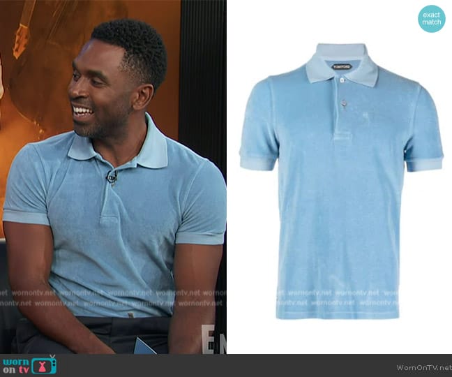 Tom Ford Towelling-finish cotton polo shirt worn by Justin Sylvester on E! News