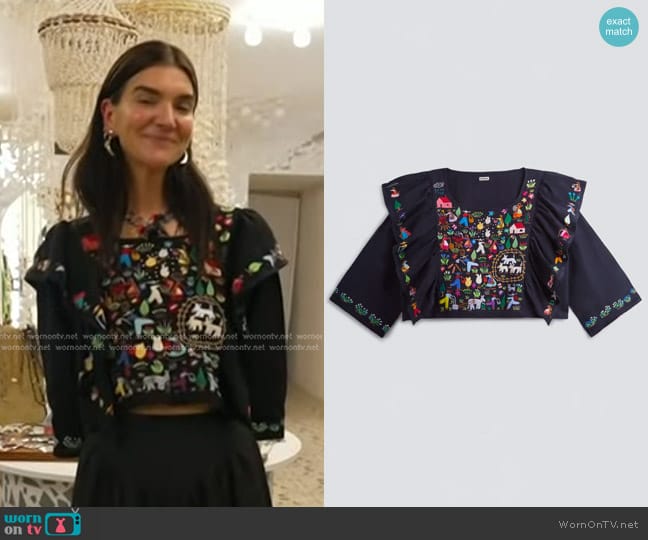 Tomasa Handmade Embroidered Top in Black worn by Lucy Aylen on Today