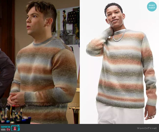 Topman Fluffy Ombre Sweater worn by R.J. Forrester (Joshua Hoffman) on The Bold and the Beautiful