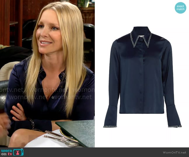 TWP Object of Her Affection Silk Blouse worn by Christine Blair Williams (Lauralee Bell) on The Young and the Restless