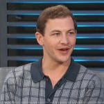 Tye Sheridan’s blue check shirt on Access Hollywood