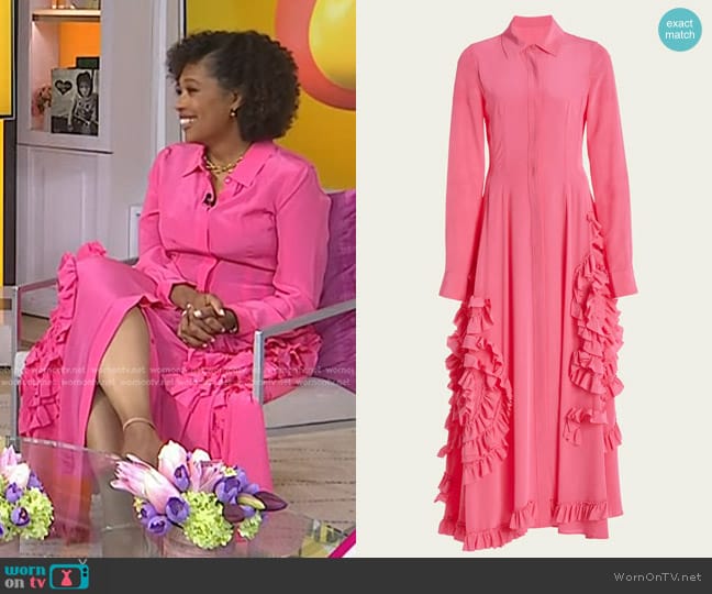 Ulla Johnson Gwen Ruffled Maxi Dress in Fuchsia worn by Tembi Locke on Today