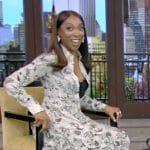 Ego Nwodim’s white floral print ruffle maxi dress on Live with Kelly and Mark